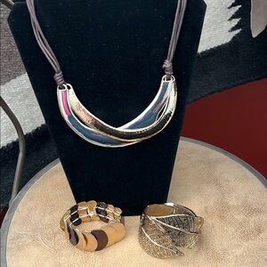 Gold and Silver Necklace and Bracelet (2) Set